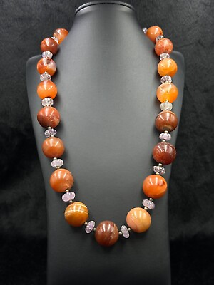 #ad Ancient Indo Tibetan Himalayan Carnelian amp; Pumpkin Shape Amethyst Stone Necklace $250.00