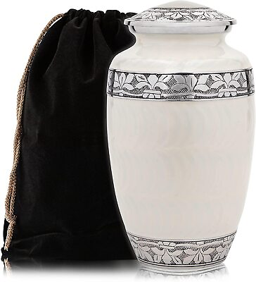 #ad Cremation Urn for Adult Human Ashes White with Velvet Bag $48.99