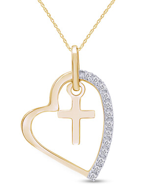 #ad 1 10 Cttw Diamond Heart Cross Pendant Necklace 14K Yellow Gold Plated $132.84