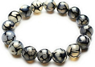 #ad 8MM Black Dragon Veins Agate Round Gemstone Beads Stretchy Bangle Bracelet 7.5quot; $2.50