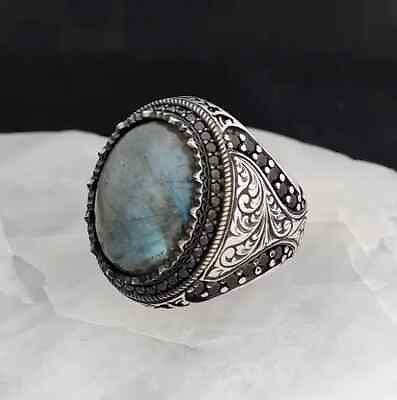 #ad Natural Labradorite Blue Color Oval 925 Sterling Silver Gemstone Men#x27;s Ring G 30 $44.99