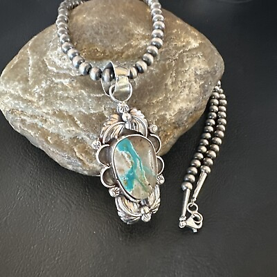#ad Men WoMens Navajo Sterling Silver Blue Boulder Turquoise Necklace Pendant 16137 $599.98