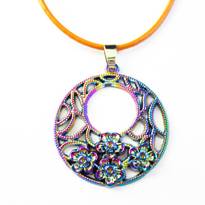 #ad Rainbow Tibetan Silver Flower Adjustable Necklace 17.5quot; $11.99