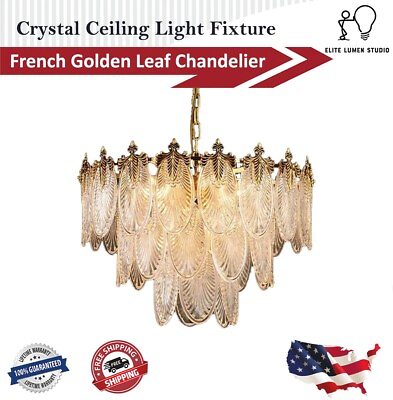 #ad Gold Crystal Leaf Chandelier Modern French Style Adjustable Height 8 Light $379.00