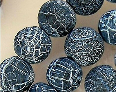 #ad 8mm Black Dream Fire Dragon Veins Agate Round Gems Loose Beads 15quot; $3.99