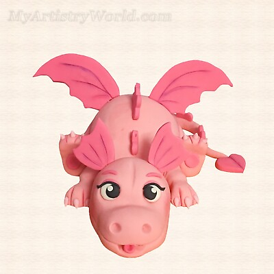 #ad Edible 3D fondant gum paste Pink Dragon cake topper figurine for a cake. $45.00