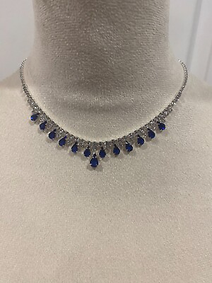 #ad #ad Crystal Necklace Earrings Jewelry Set Royal Blue $14.99