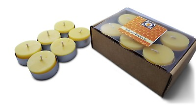#ad 24 Natural Honey Scented Beeswax Tea Light Candles Cotton Wick Aluminum Cup $28.00