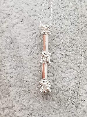 #ad 10K White Gold 3 Diamond Pendant Estate Necklace Journey Style 18quot; Chain $199.00