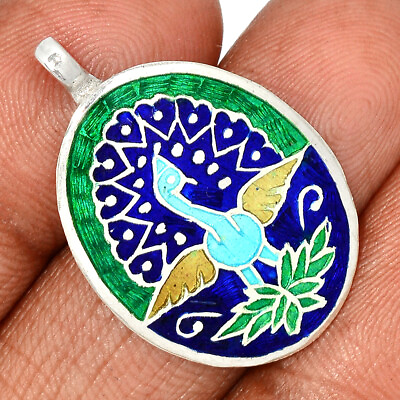 #ad Meena Hand Painting On Sterling Silver 925 Silver Pendant Jewelry CP24100 $14.99