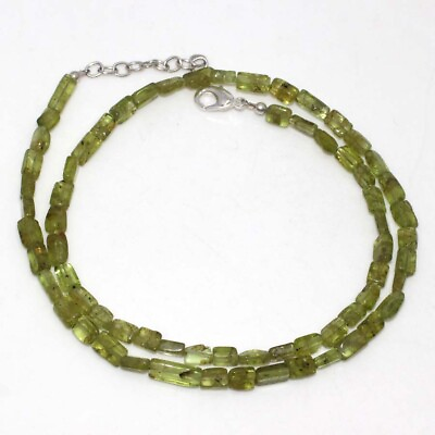 #ad 925 Silver Plated Peridot Ethnic Beaded Gemstone Necklace Jewelry 17quot; GW $9.99