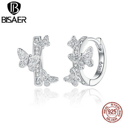 #ad Bisaer Authentic S925 Sterling Silver Flying Butterflies CZ Earrings For Women $10.96