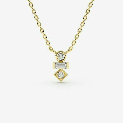 #ad 1.00CT Round amp; Baguette Mix Diamond Mini Pendant Necklace 14k Yellow Gold Over $22.94