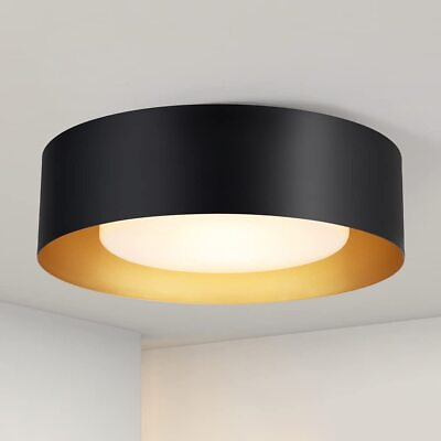 #ad Modern Black and Gold Flush Mount Ceiling Lights Glass Round Ceiling Lightin... $86.34