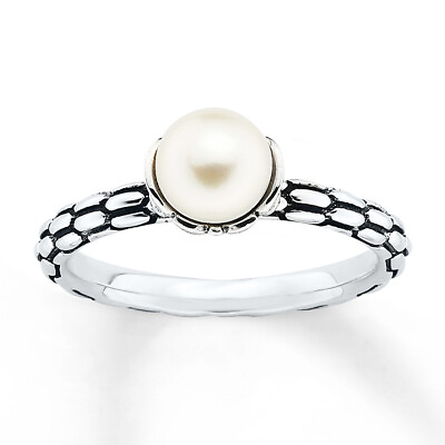#ad Cultured Freshwater Pearl Stackable Ring 14K White Gold Plated Sterling Silver $163.13