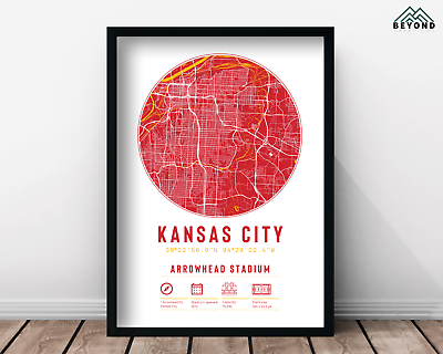 #ad Kansas City Chiefs Arrowhead Stadium Minimalist Map Print Poster NFL Sport Gift $33.99