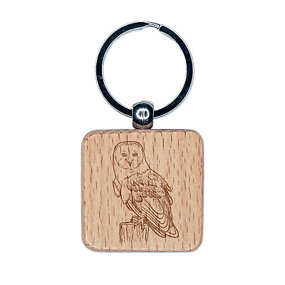 #ad Magnificent Barn Owl Engraved Wood Square Keychain Tag Charm $9.99