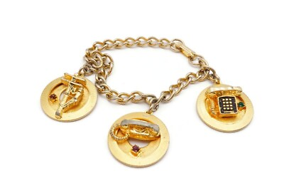 #ad Vintage Charm Bracelet Gold Tone Rhinestone Telephone 8quot; $24.99