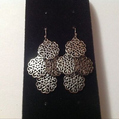 #ad Silver Tone Layer Drop Earrings 1 3 4quot; $8.00