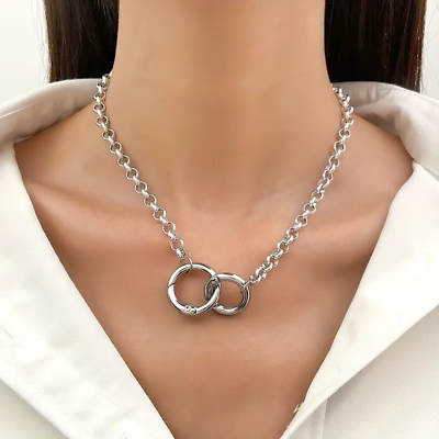 #ad Silvery Creative Circle Necklace Personality Exaggerated Punk Clavicle Chain New $15.98