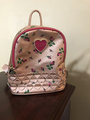#ad Betsey Johnson Pink New York Backpack Pink with Roses $30.95