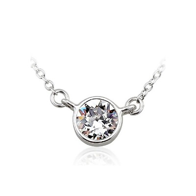 #ad Clear Crystal Bezel Solitaire Necklace Austrian Crystal Rhodium Plated $65.00