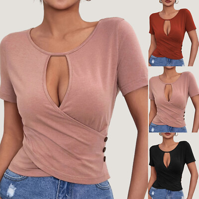 #ad Sexy Womens Hollow T Shirt Casual Blouse Short Sleeve Summer Tops Shirt Clubwear $16.89