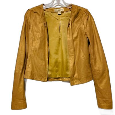 #ad Vintage Lucky Brand metallic gold goat leather open front jacket size small $65.00