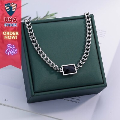 #ad Black Zircon Pendant Steel Stainless Necklace Women Teen Jewelry New $12.99