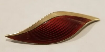 #ad Vintage Norway Sterling Silver Guilloche Enamel Red Leaf Signed Double Stamped $49.99
