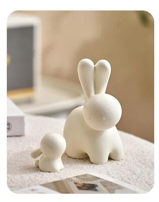#ad Figurine 2 Pc Animal Rabbit Novelty Ceramic Carved Small Modern White Free Stand $20.00