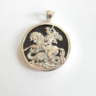 #ad British vintage sterling silver pendant Onyx C $450.00
