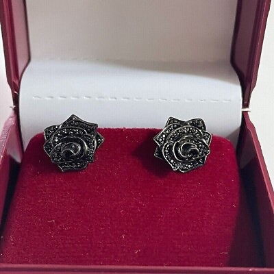 #ad 2.50 Ct Round Created Diamond Rose Flower Stud Earrings 14K Black Gold Plated $55.99
