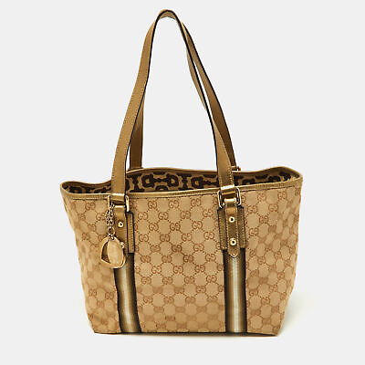 #ad Gucci Gold Beige GG Canvas and Leather Jolicoeur Tote $393.75