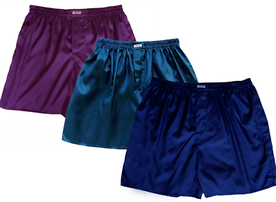 #ad Mens Thai Silk Boxer Shorts 3 Pairs Purple Navy Dark Blue Underwear M L XL 2XL $22.95
