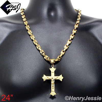 #ad 18 40quot;Stainless Steel 8mm Gold Plated Interlock Bones Necklace Cross Pendant*J28 $44.99