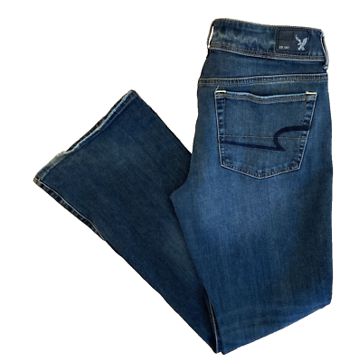 #ad American Eagle Size 8 Short Kick Boot Dark Wash Blue Jeans Stretch J375 $16.00