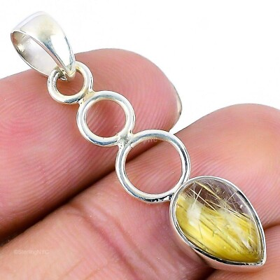 #ad Natural Golden Rutile Gemstone Pendant 925 Sterling Silver Jewelry For Women $7.99