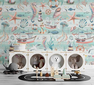 #ad 3D Ship Sea Horse Starfish Self adhesive Removeable Wallpaper Wall Mural1 3830 $224.99