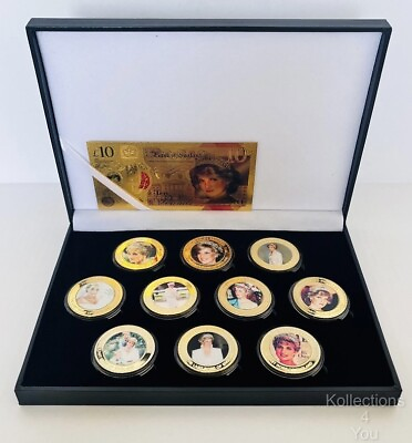 #ad Princess DIANA 10pc Coin Set Gold Plated Commemorative With gold Note Bundle $80.72