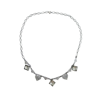 #ad Art Deco Crystal amp; Rhodium Plated Filigree Necklace $52.00