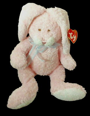 #ad 2005 TY Baby Pink Silky Bunny Hop Rabbit with Bow $28.97