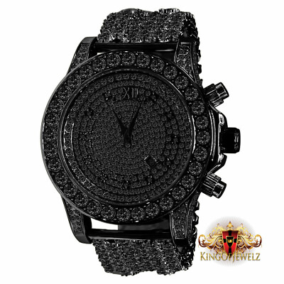 #ad 18k Black Tone Finish Solitaire Lab Simul Diamond Custom 6 Row Luxury Watch Band $149.99