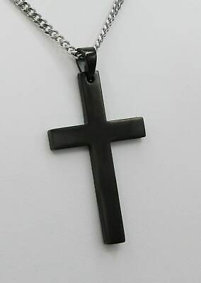 #ad Large cross religious pendant necklace mens womens unisex stainless steel black $20.65