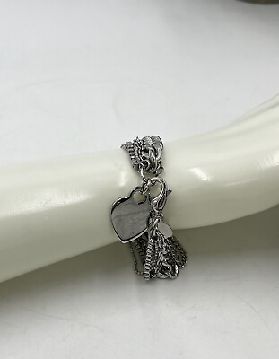 #ad Stately Stainless Steel Heart Shaped Charm Multi row Bracelet 7.5quot; NWOT $74.99