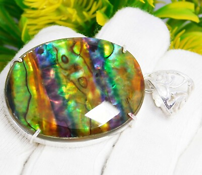 #ad 94.40 Ct Natural Ammolite Pendant 925 Solid Silver Oval Cut Loose Gemstone $86.10