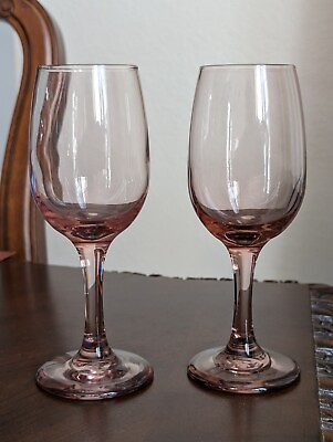 #ad PAIR of Vintage LIBBEY Premiere Pink Plum Rose Teardrop Wine Glasses Goblets $22.00