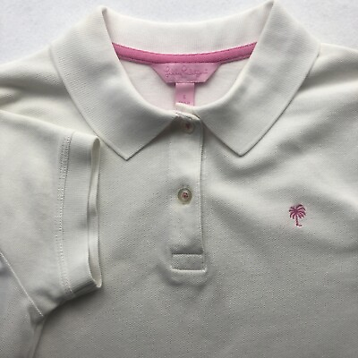 #ad Lilly Pulitzer Women#x27;s White Short Sleeve Polo Shirt Pink Accents Size S * See $15.00