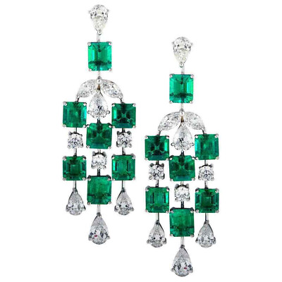 #ad Lab Created Dangle Women Bright Finish Earrings With Princess Cut Green Emerald $127.00