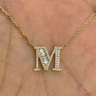 #ad 1Ct Baguette Cut Moissanite Letter Initial Charm Pendant 14K Yellow Gold Plated $131.19